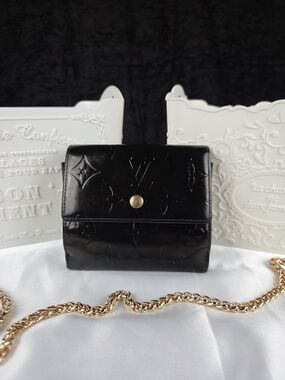 Louis Vuitton Vernis Compact Wallet Black Refurbished Custom Dyed TH0044